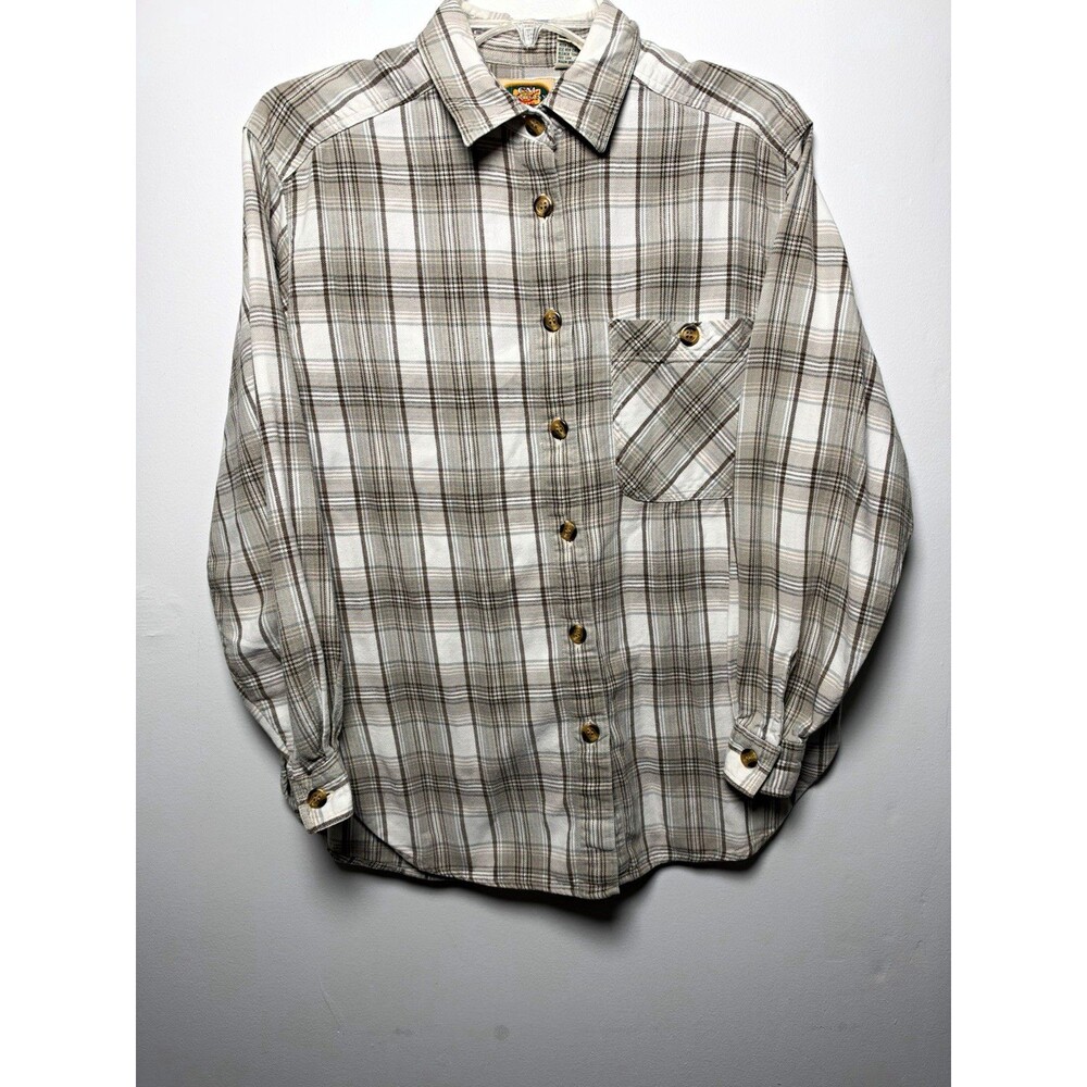 CM Company Brown/White Plaid Long Slv Cotton Button-Up Flannel Shirt Women’s S